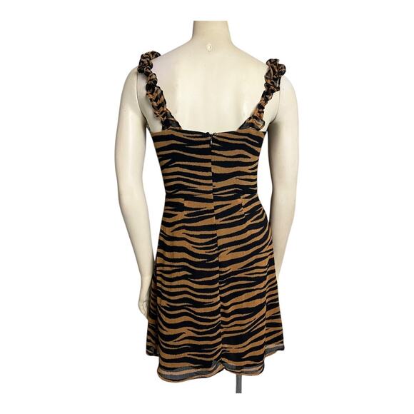 All in Favor Ruffle Straps Tiger Print Mini Dress Brown/Black Women's XS Party - Picture 7 of 9